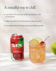 SIX Cherry Lime can with a cocktail and text about THC benefits on a white background