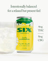 SIX sparkling lemonade can with green and yellow design on a white background