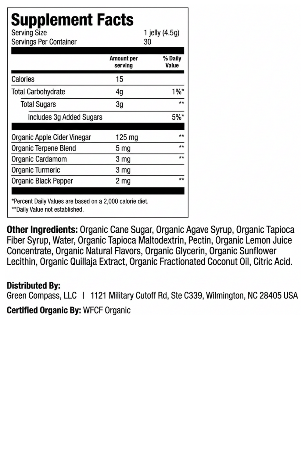 Organic Digestive Health Nano Jellies supplement label