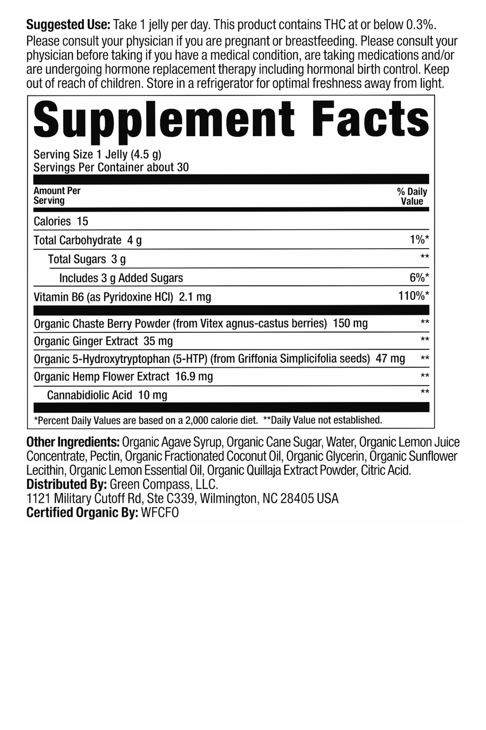 Organic Her CBDA Nano Jellies supplement label
