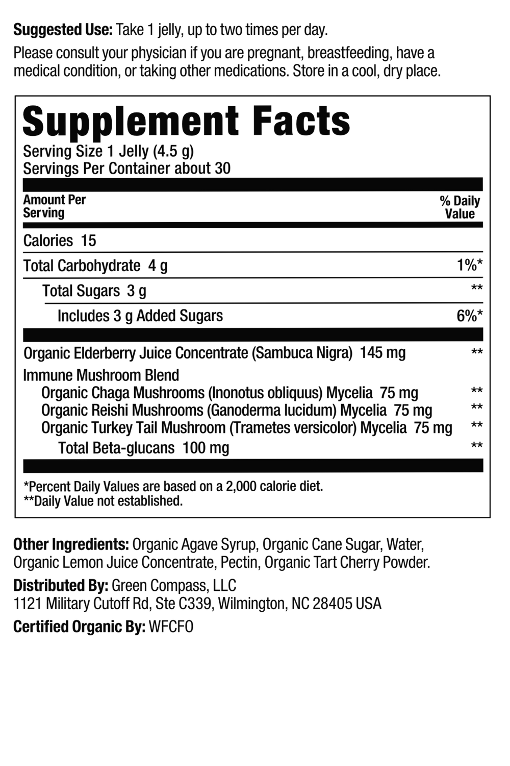 Organic Immune Bloom supplement label