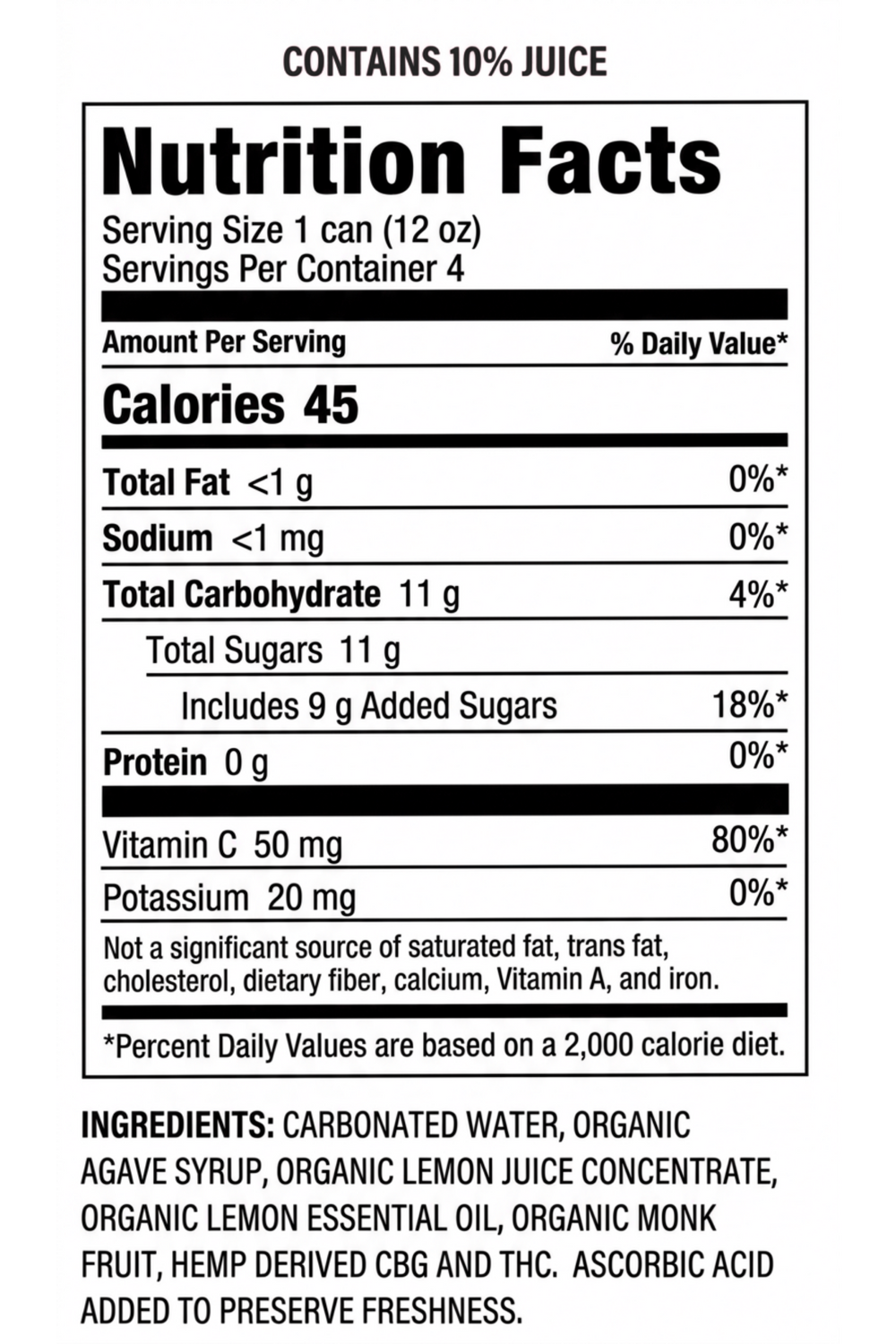 SIX Sparkling Lemonade supplement label