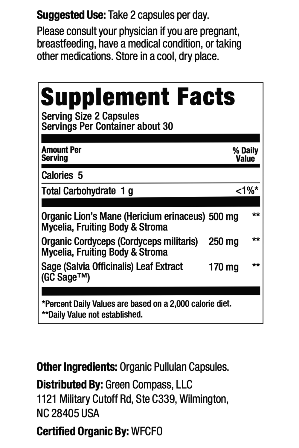 Mind Bloom supplement label