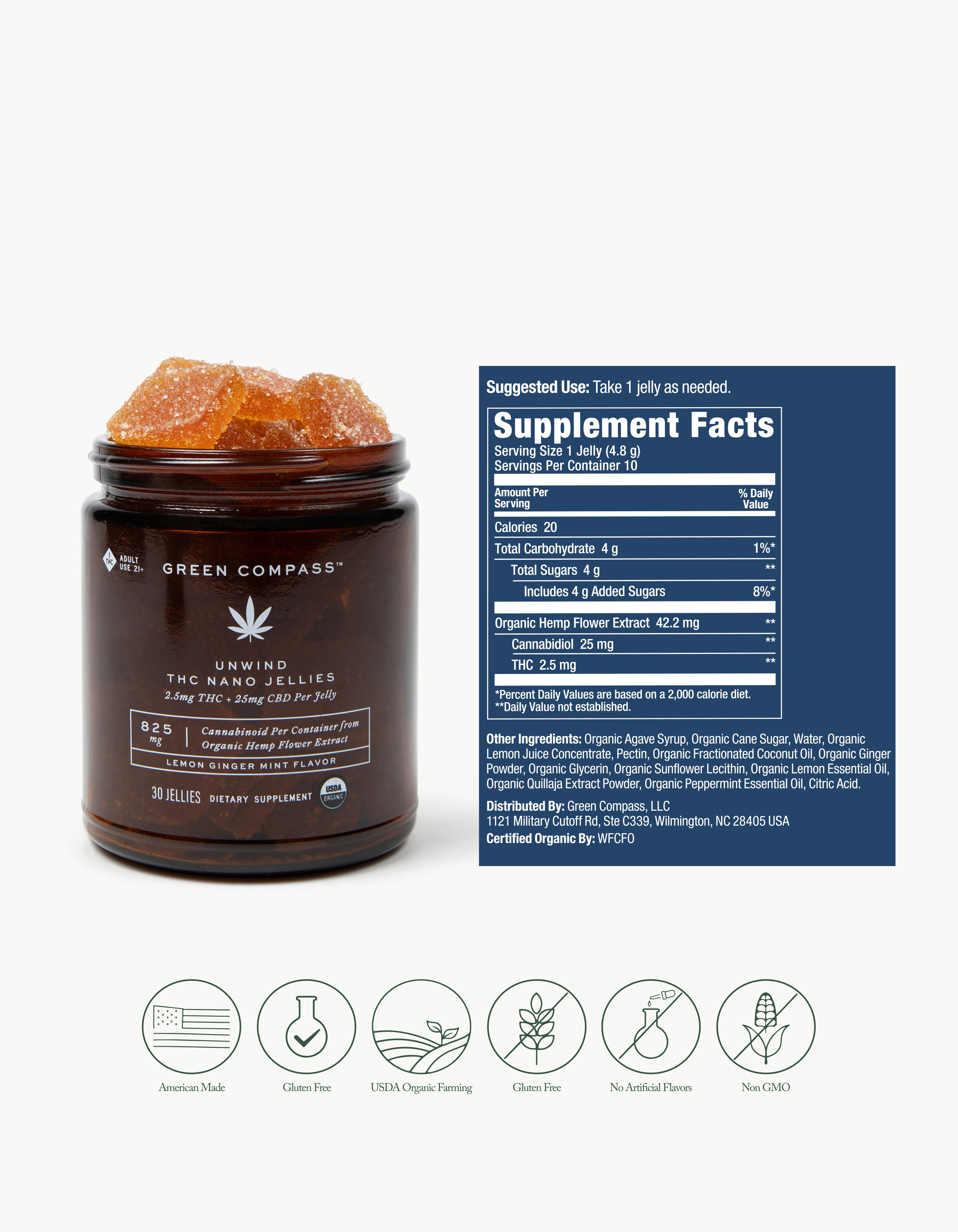 Organic Unwind THC Nano Jellies Lemon Ginger Mint Flavor – Green