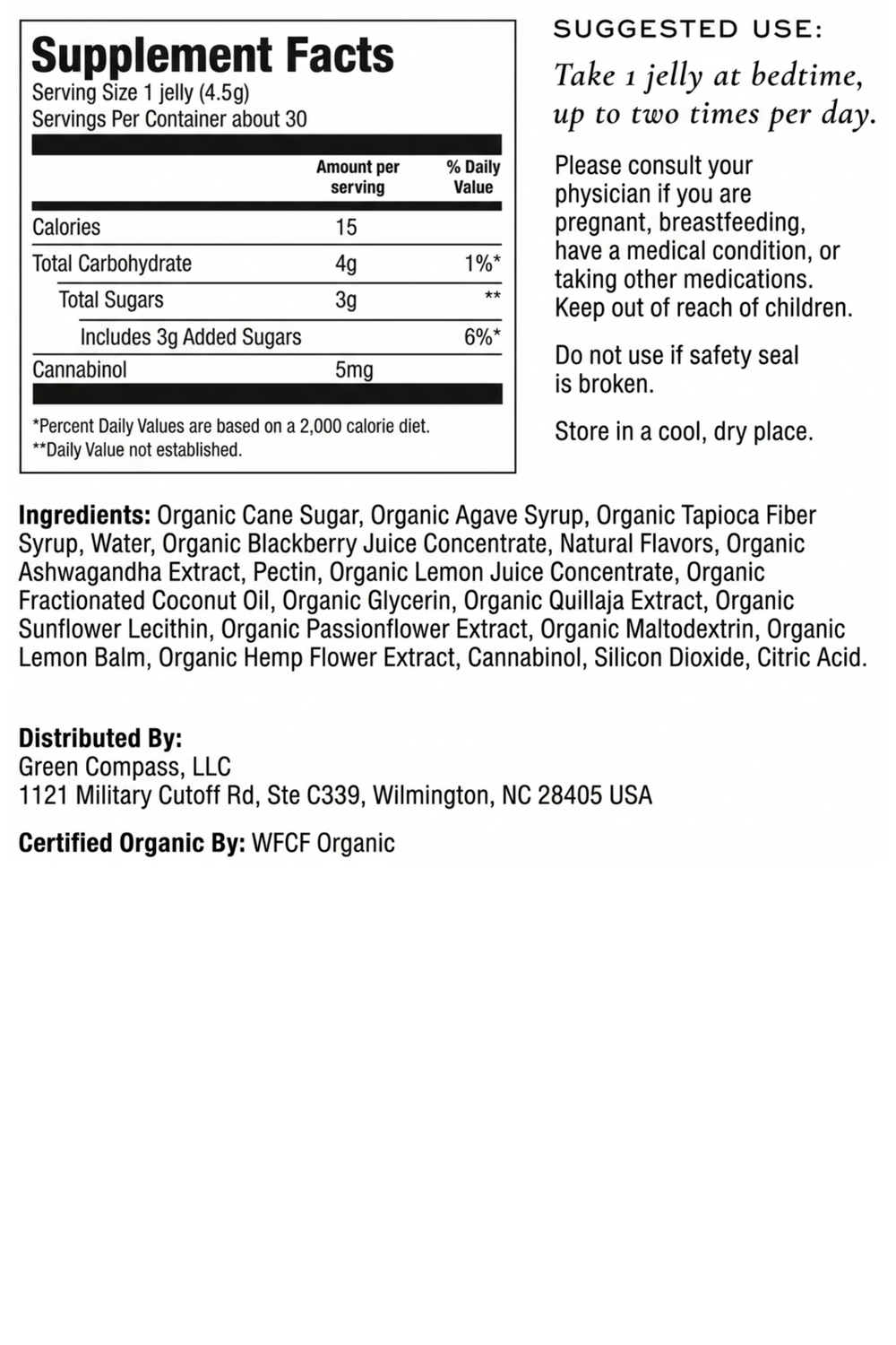 Sleep Better Nano Jellies supplement label