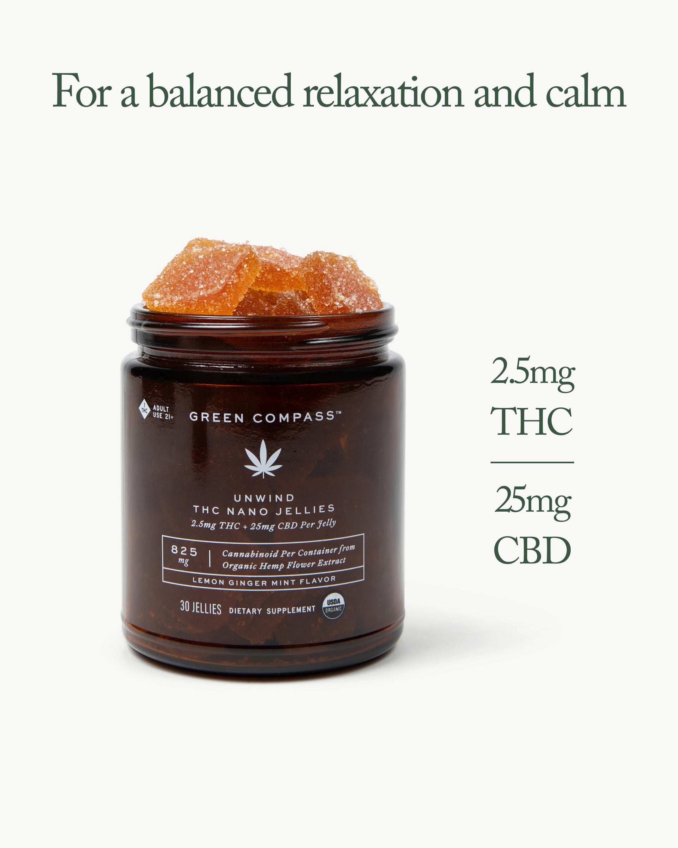 Organic Unwind THC Nano Jellies Lemon Ginger Mint Flavor – Green