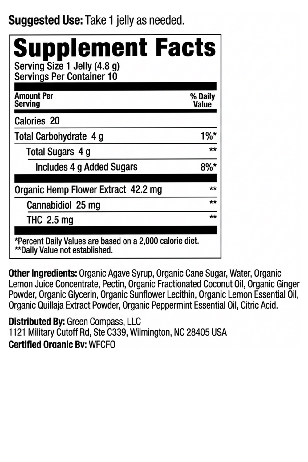 Organic Unwind THC Nano Jellies supplement label