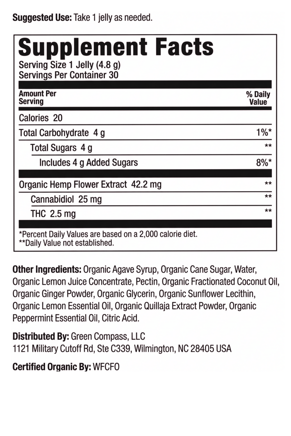 Organic Unwind THC Nano Jellies supplement label