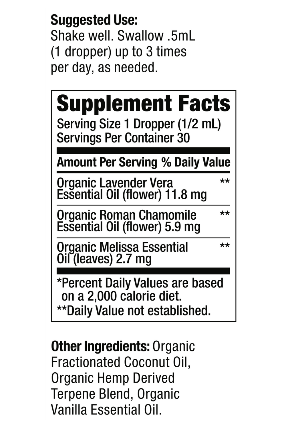 Organic BOOST - Sleep supplement label
