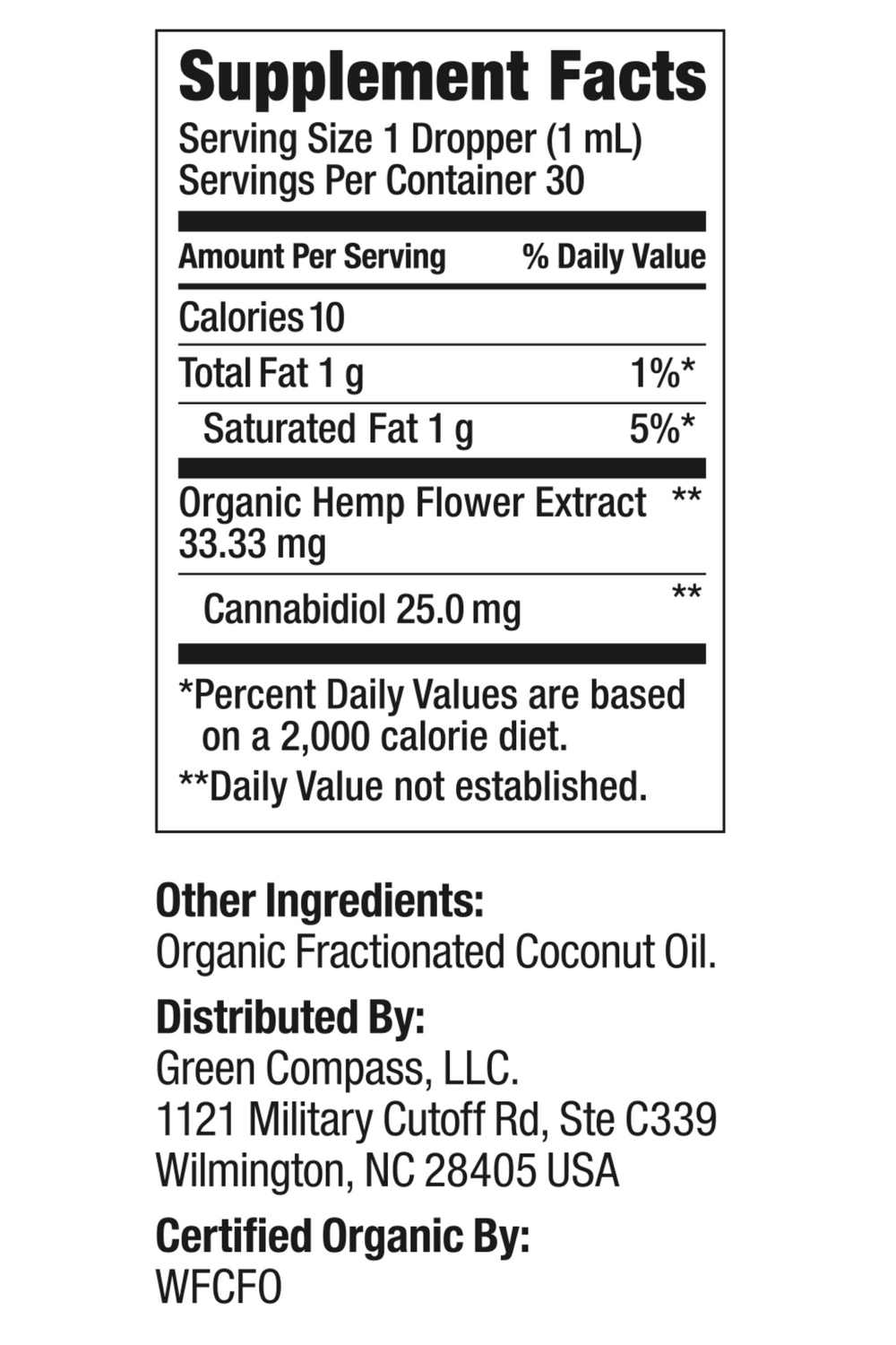 Organic Broad Spectrum Tinctures supplement label