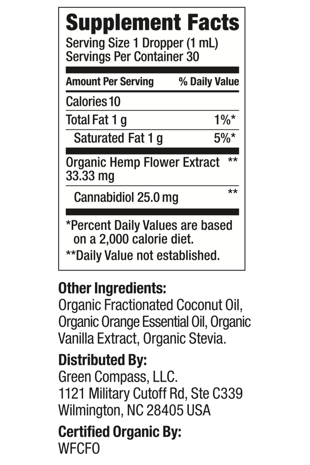 Organic Broad Spectrum Tinctures supplement label