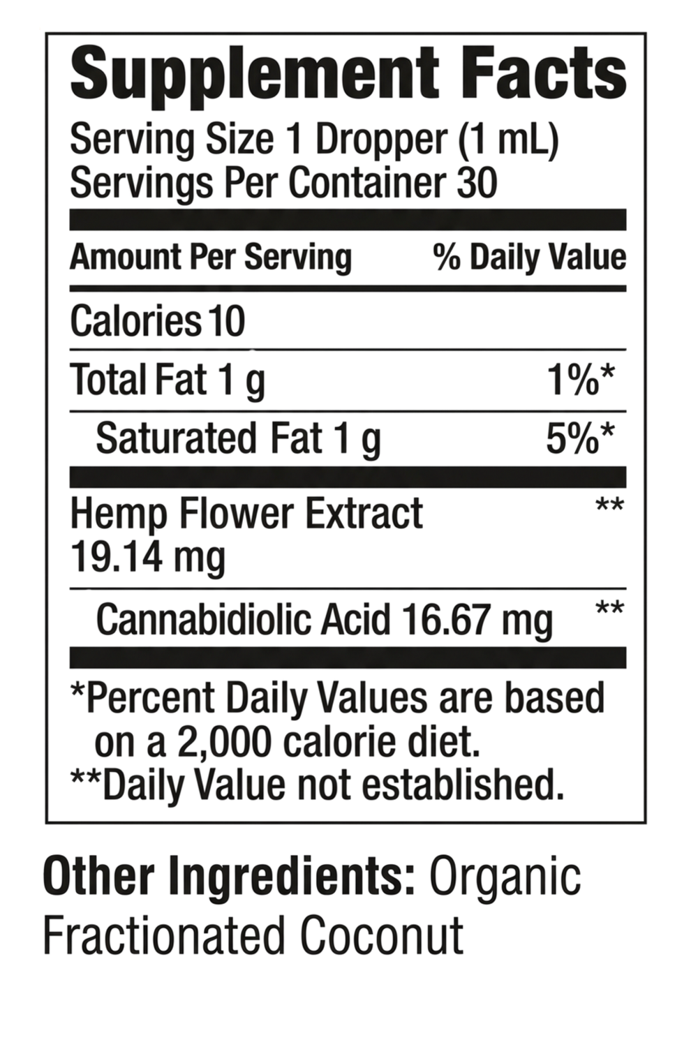 CBDA Isolate supplement label