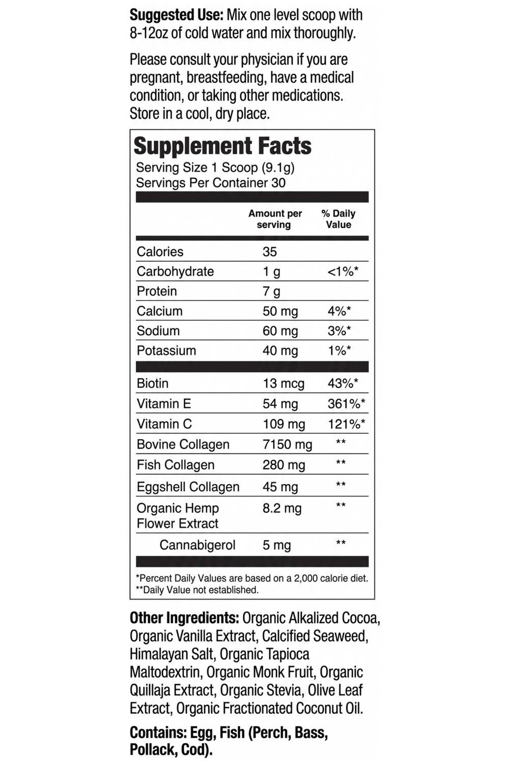 Collagen supplement label
