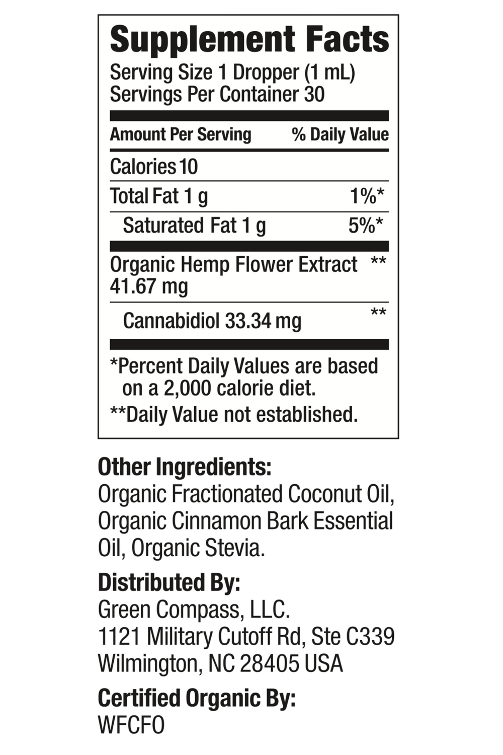 Organic Full Spectrum Tinctures supplement label