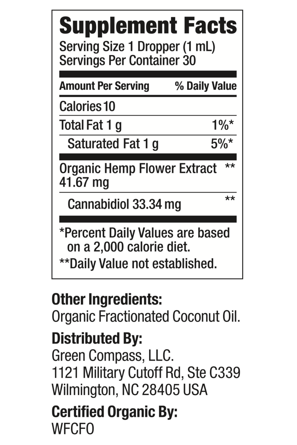Organic Full Spectrum Tinctures supplement label