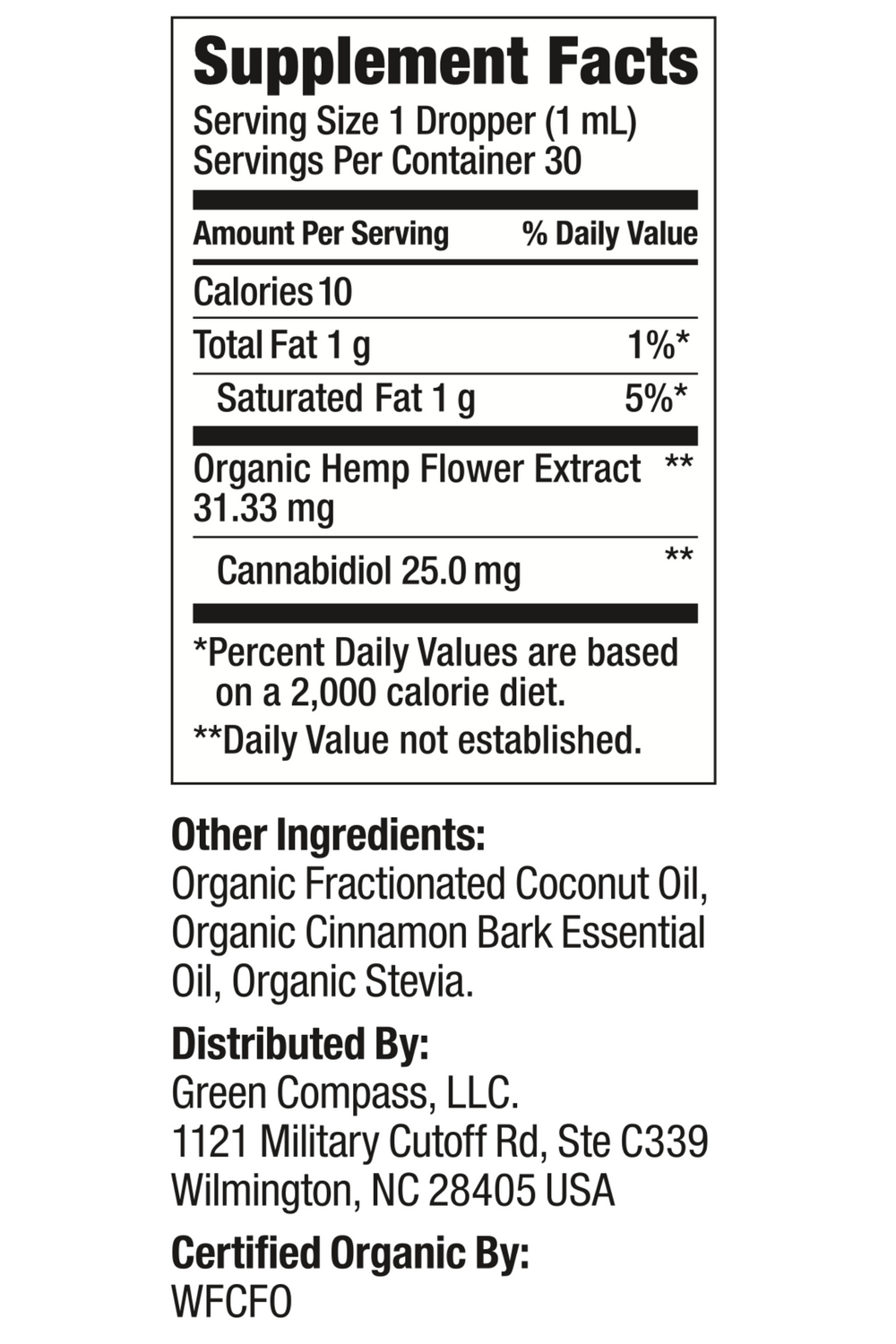 Organic Full Spectrum Tinctures supplement label