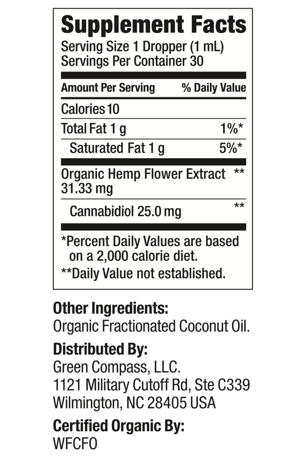Organic Full Spectrum Tinctures supplement label