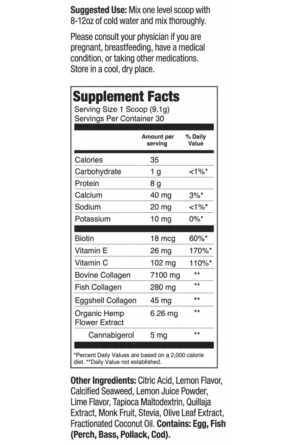 Collagen supplement label