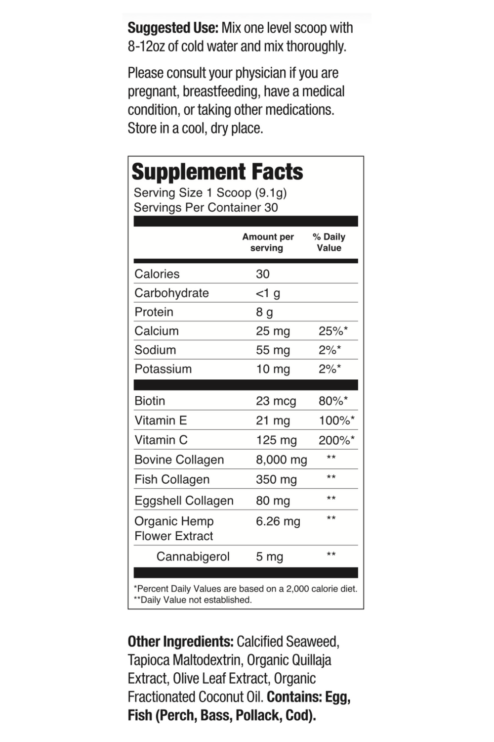 Collagen supplement label